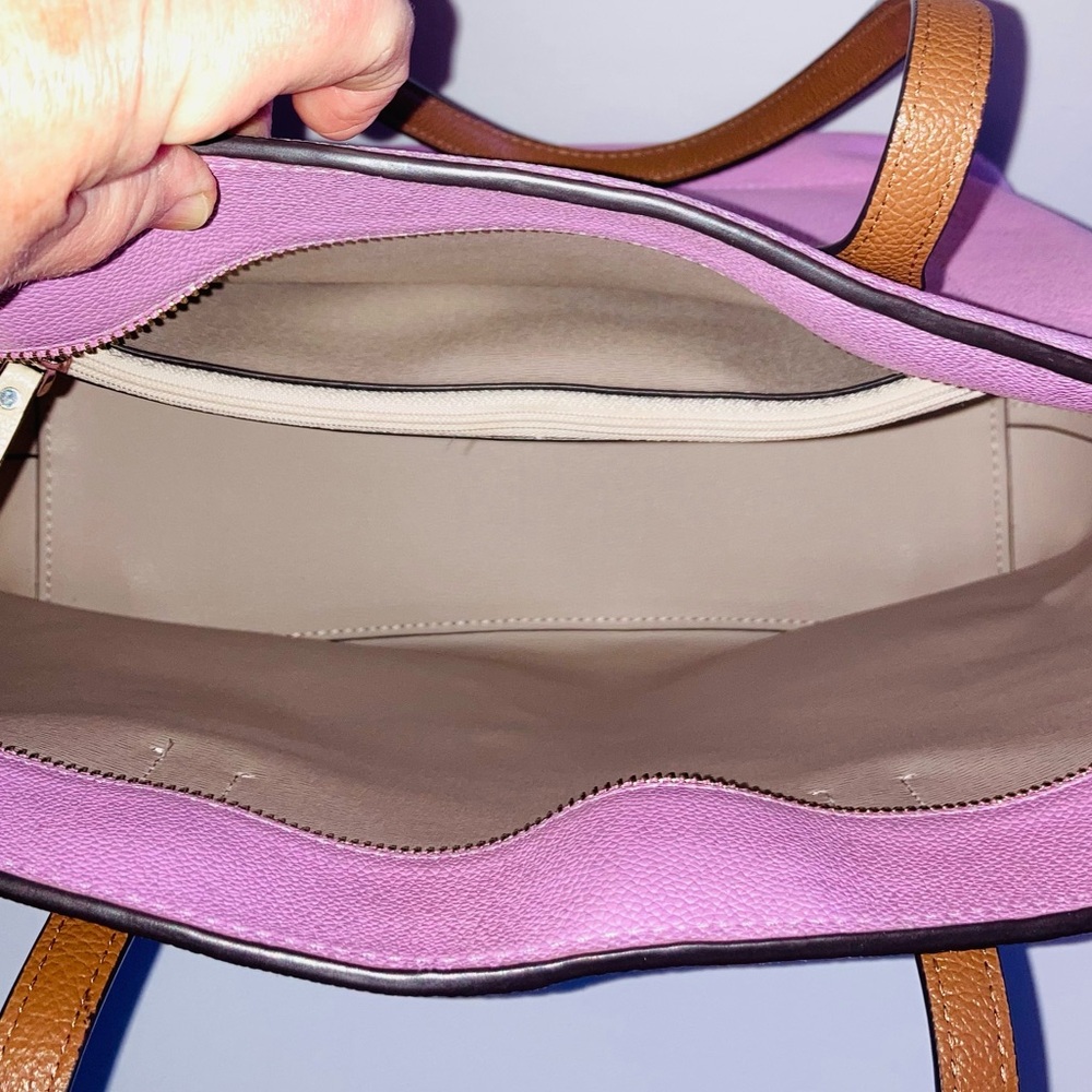 Kate Spade Large Pebbled Leather Lavender and Cream Tote Bag with Brown Handles - Picture 13 of 16